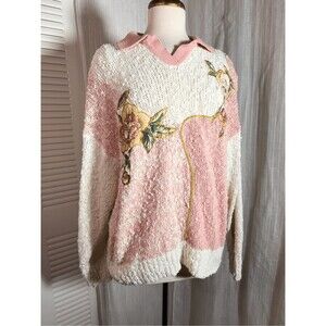 Diamond Hill Sweaters Size L Women’s Vintage Cream Knitted Floral Long Sleeve